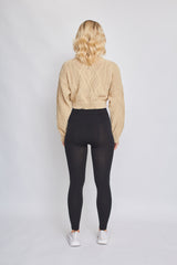 Long Sleeve Cable Knitted Cropped Jumper
