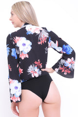 New Botanical Print Wrap Front Bodysuit