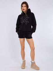 Kruzifix bestickter Sweatshirt & Shorts Fleece Coord
