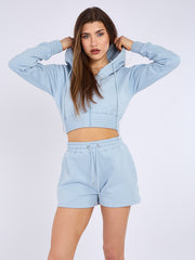 Cropped Zip Up Hoodie & Shorts Fleece Co-ord