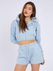 Cropped Zip Up Hoodie & Shorts Fleece Co-ord