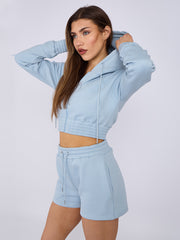 Cropped Zip Up Hoodie & Shorts Fleece Co-ord
