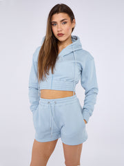 Cropped Zip Up Hoodie & Shorts Fleece Co-ord