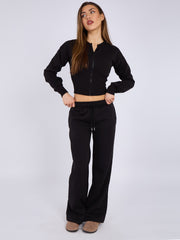 Cropped Zip Up Sweatshirt & Wide Leg Trouser Tracksuit