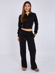 Cropped Zip Up Sweatshirt & Wide Leg Trouser Tracksuit