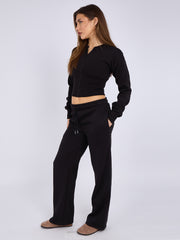 Cropped Zip Up Sweatshirt & Wide Leg Trouser Tracksuit
