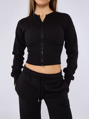 Cropped Zip Up Sweatshirt & Wide Leg Trouser Tracksuit
