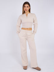 Cropped Zip Up Sweatshirt & Wide Leg Trouser Tracksuit