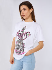 Camiseta impresa gráfica de Bonjour Paris