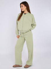 Oversized Bomber Style Fleece Zipper Co-ord