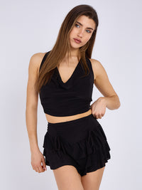 Krawatte Front Slinky Rack Detail Shorts - Schwarz