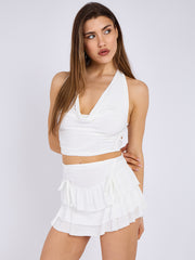 Tie Back Slinky Crop Top & Frill Detail Shorts Co-ord
