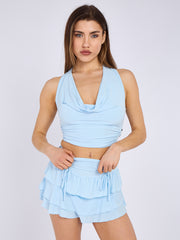 Tie Back Slinky Crop Top & Frill Detail Shorts Co-ord