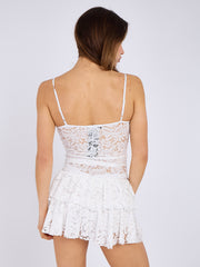 Lace Up Front Frill Detail Bandeau Playsuit