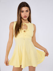Pleated A-Line Tie Front flare Dress