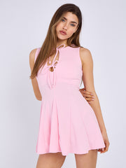 Pleated A-Line Tie Front flare Dress