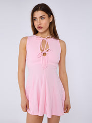 Pleated A-Line Tie Front flare Dress