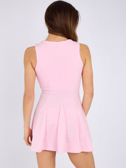 Pleated A-Line Tie Front flare Dress