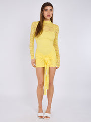 Lace Detail High Neck Knot Detail Dress