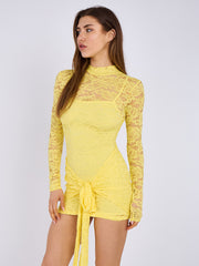 Lace Detail High Neck Knot Detail Dress