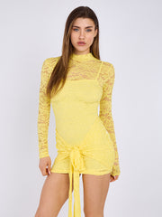 Lace Detail High Neck Knot Detail Dress