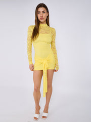 Lace Detail High Neck Knot Detail Dress