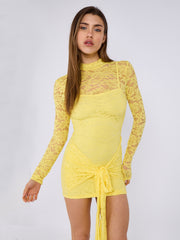 Lace Detail High Neck Knot Detail Dress