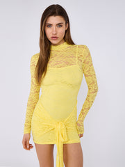 Lace Detail High Neck Knot Detail Dress