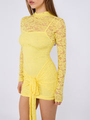 Lace Detail High Neck Knot Detail Dress