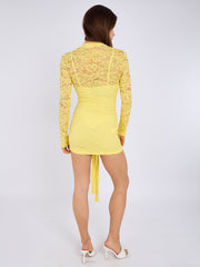 Lace Detail High Neck Knot Detail Dress