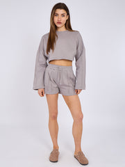 Seam Detail Oversized Crop Top & Shorts Fleece Co-ord