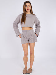 Seam Detail Oversized Crop Top & Shorts Fleece Co-ord