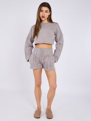 Seam Detail Oversized Crop Top & Shorts Fleece Co-ord