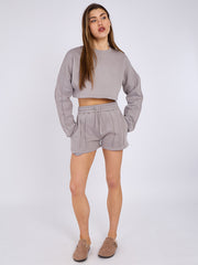 Seam Detail Oversized Crop Top & Shorts Fleece Co-ord