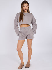 Seam Detail Oversized Crop Top & Shorts Fleece Co-ord