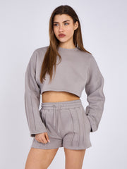 Seam Detail Oversized Crop Top & Shorts Fleece Co-ord