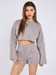 Seam Detail Oversized Crop Top & Shorts Fleece Co-ord