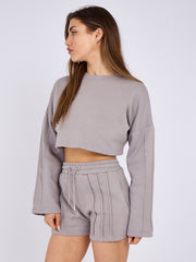 Seam Detail Oversized Crop Top & Shorts Fleece Co-ord