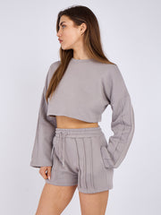 Seam Detail Oversized Crop Top & Shorts Fleece Co-ord