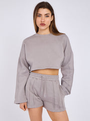 Seam Detail Oversized Crop Top & Shorts Fleece Co-ord