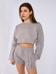 Seam Detail Oversized Crop Top & Shorts Fleece Co-ord