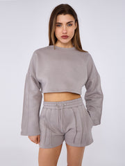 Seam Detail Oversized Crop Top & Shorts Fleece Co-ord