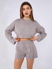 Seam Detail Oversized Crop Top & Shorts Fleece Co-ord