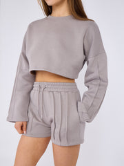 Seam Detail Oversized Crop Top & Shorts Fleece Co-ord