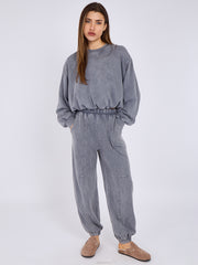 Acid Wash Sweatshirt & Jogger Bubble Hem Tracksuit