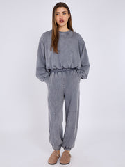 Acid Wash Sweatshirt & Jogger Bubble Hem Tracksuit