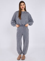 Acid Wash Sweatshirt & Jogger Bubble Hem Tracksuit