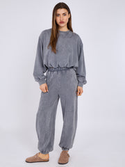Acid Wash Sweatshirt & Jogger Bubble Hem Tracksuit