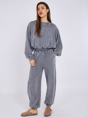 Acid Wash Sweatshirt & Jogger Bubble Hem Tracksuit