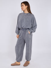 Acid Wash Sweatshirt & Jogger Bubble Hem Tracksuit